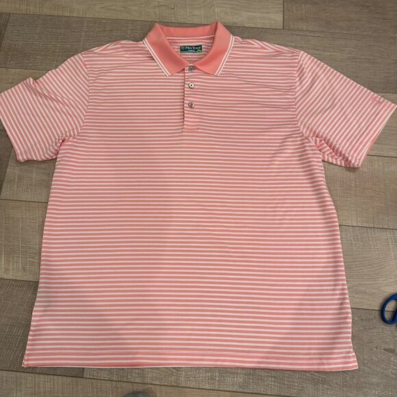 PRO TOUR MENS PINK AND WHITE STRIPE DRY FIT GOLF SHIRT SIZE XL - Picture 1 of 8